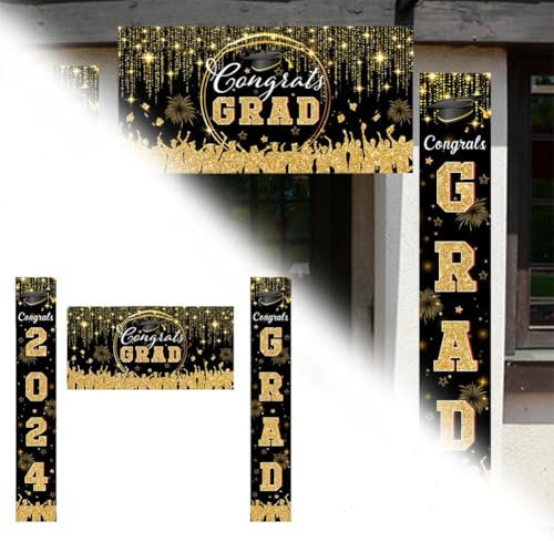 3-teiliges Set Abschlussdekorationen, Klasse 2024, College/High School 2024, Abschlussfeier, Party-Dekorationen, Congrats Grad Banner für Party drinnen und draußen, Wand