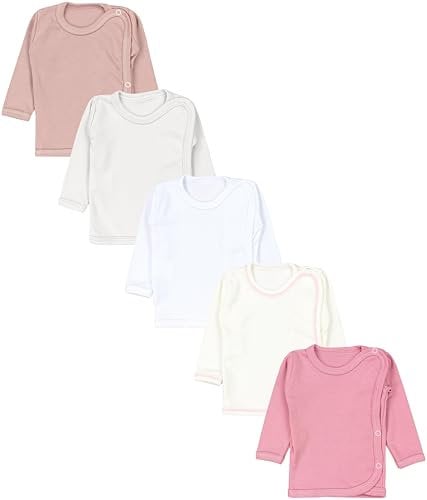 TupTam Gilet Cache-cœur à Manches Longues Bébé, Lot de 5, Blanc Ecri Gris Clair Vieux Rose Rose, 74