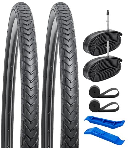 YunSCM 2Pcs Faltbarer Fahrradreifen 700X40C ETRTO 42-622 und 2Pcs 700C Schläuche FV48mm Ventil kompatibel City Bikes, Rennräder 700X38C 700X40C 700X42C Reifen und Schlauch (W2101)