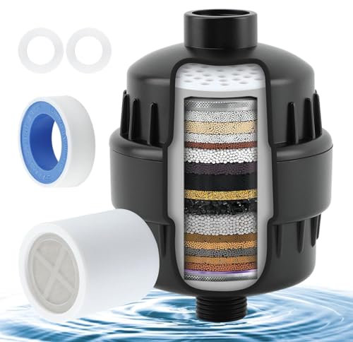 Filtro doccia a 20 fasi, filtro per acqua dura ad alto rendimento per rimuovere cloro e fluoro Vitami-n C addolcitore d'acqua costante flusso d'acqua Filtro soffione doccia (nero)