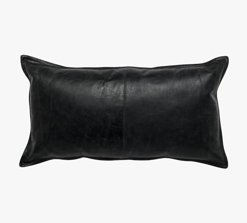 Kissenbezug aus echtem Leder, für Lendenkissen, Couchkissen, modern, dekorativ, Sofa, dick und weich, Schwarz (Leder vorne und hinten, 30,5 x 50,8 cm)