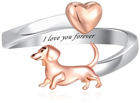 PROESS Dackel Ringe 925er Sterlingsilber Dackelringe verstellbare Wiener Hunde ringe Dackel Schmuck Geschenke für Mädchen Frauen