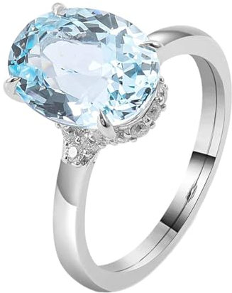Ayoiow 14K Weißgold Verlobungsringe Damen 3Ct Ovalschliff Hellblau Aquamarin Elegant Verlobungsring