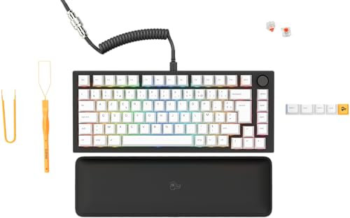 Glorious Gaming GMMK PRO 75% - Clavier de jeu mécanique modulaire, TKL, cadre 1,5 kg, personnalisable, câble spiralé, repose-poignets, touches blanches, RGB, Disposition AZERTY française - Noir