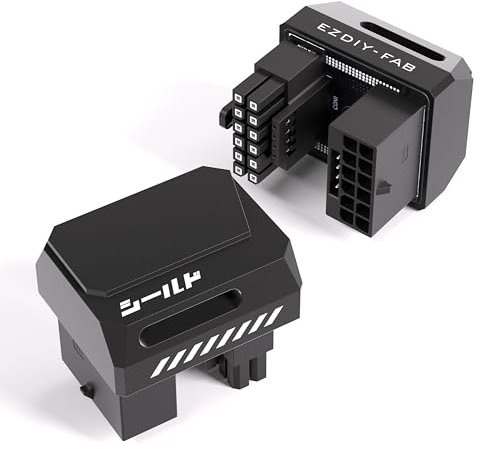 EZDIY-FAB Shield PCIe 5.1 GPU Stromadapter-12VHPWR/12V2x6 16Pin Rechtwinkliger Adapter für 12+4pin RTX 3090Ti 4070Ti 4080 4090 GPU,180 Grad Winkel-RVS Typ,Schwarz,1Pack