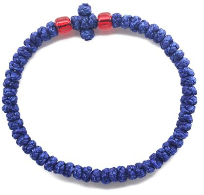 GMBYLBY Handgefertigtes Gebetsarmband, griechisch-orthodoxe Handkette, eleganter religiöser Schmuck für Frauen, 19 blau-rote Perlen, Medium