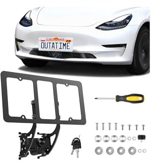 cybtkcar Front License Plate Holder for Tesla Model Y 2021-2024 Model 3 2021-2023, Lockable License Plate Holder Kit with Anti-Theft Protection, Aluminum License Plate Frame, Tesla Accessories