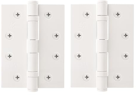 EAI White Door Hinges, 102mm / 4 Inch, 1 Pair Fire Rated | Internal Fire Door Hinges, Perfect for Wooden Doors, Smooth Operation, Ball Bearing Hinges, Fixings Included