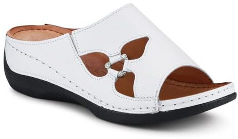 Pavers Leather Wedge-Heeled Mules - White Size 8