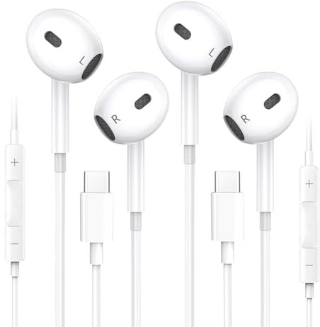 Cuffie USB C per iphone 16 15 Plus/Pro/Pro Max,Hi-Fi Stereo Cuffie Type C Microfono Integratoe Controllo Del Volume Cuffie Con Filo per Samsung S23 S22 S21 S20 A54, Google Pixel 8 7 6A (2 Pack)