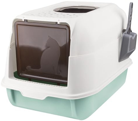 Bac à litière Pliable pour ChatEntrée Avant et Sortie supérieure,rès Grand Espace,Maison de Toilette pour Chats avec bacs Amovibles + Pelle à litière 36 * 51 * 34cm- Bleu Ciel