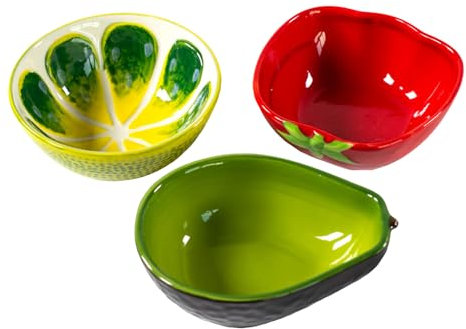 Set of 3 World Food Dip Bowls Stoneware Lime Tomato Avacado Serving Snack Dishes