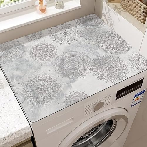 MNOIINM Wasserdicht Waschmaschinenauflage Universal, Waschmaschinenbezug rutschfest, Staubdichte Waschmaschinenabdeckung aus Gummi 60 x 60 cm, Für Trockner, Waschküche, Küche, Badezimmer(White)