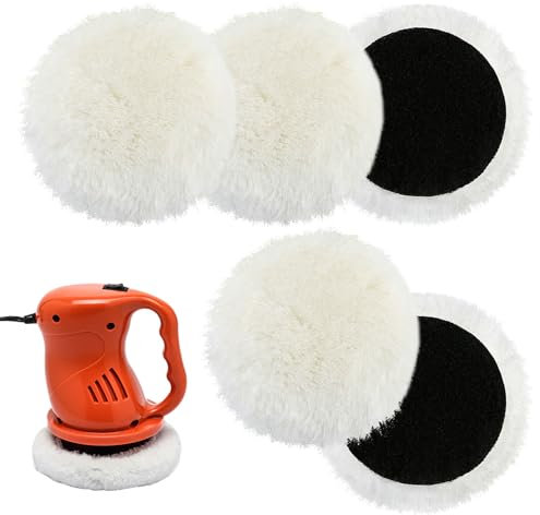 YUFFQOPC Polierpads 150mm 125mm,5 Stück Lammwolle Polierpads Polierscheiben Polierhauben Polieraufsatz Kompatibel mit Bosch Exzenterschleifer, für Auto, Autoscheinwerfer, Korkböden,Weiße (125mm)