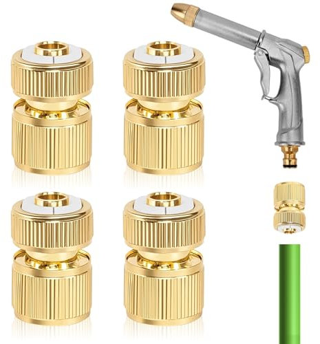 YGKYMVW Schlauchverbinder 1/2 Zoll Messing, 4 Stück Schnellschlauch Endverbinder Gartenschlauch, Schlauchkupplung Messing Düse Connect Kit für Küche Garten Outdoor Schlauch Rohr Werkzeug