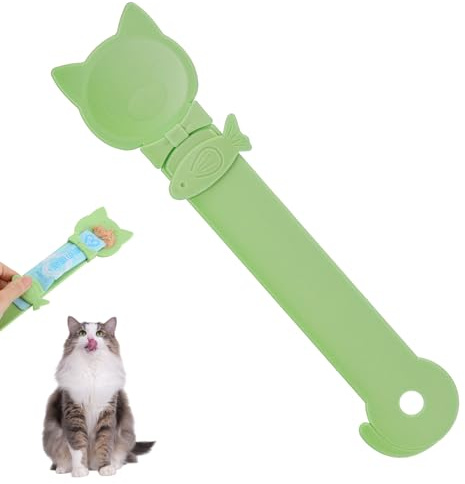 Classicseali Cat Treat Spoon, 26.5 X 6 cm Cute Cat Spoon, Multifunctional Durable Cats Treat Feeder Spoons, Comfortable Grip, Suitable for Cats Liquid Treats and Wet Food, Green