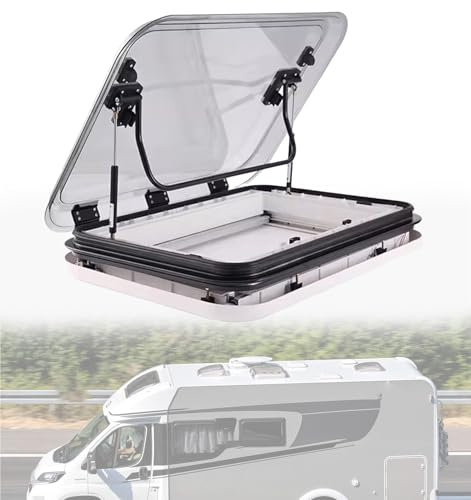 80x50cm Premium Wohnmobil Dachfenster / Dachluke / Dachhaube 80×50 cm – 12V LED + UV-Schutz + Insektenschutz,70° Öffnung & Doppelfunktion,Für Camper, Wohnwagen, Caravan, Boot(80x50cm/31.5x19.7)