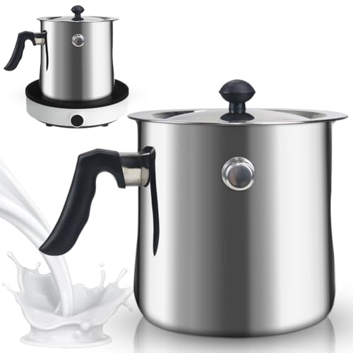 1.5L Milchtopf mit Deckel, Milchtopf Doppelwandig mit Pfeife, Bakelitgriff | Puddingtopf aus Edelstahl, Milchtöpfe Klein, Simmertopf Puddingtopf Wasserbad Schmelztopf, für Gas, Elektro