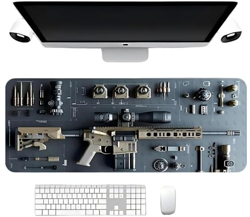 Cool Military Weapon Build Weapon Parts Display Large Gaming Mouse Pad, Stylish Desk Protector with Non-Slip Rubber, for Keyboard and Mousepad, Keyboard Mat (Style3,11.8×31.5inches)