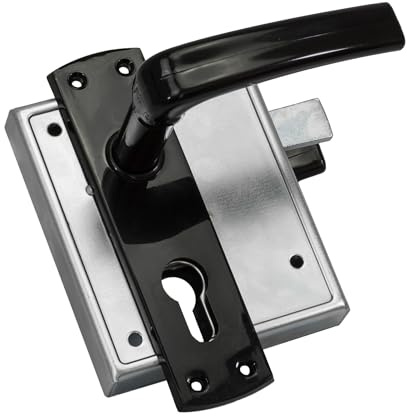INTRA-TEC Kastenschloss für Profilzylinder – für Gartentore & Kellertüren, Dorn 60 mm, Entfernung 55 mm, DIN L/R, verzinkt, hebende Falle, zweitourig mit Drücker und Schild, Edelstahlstulpe