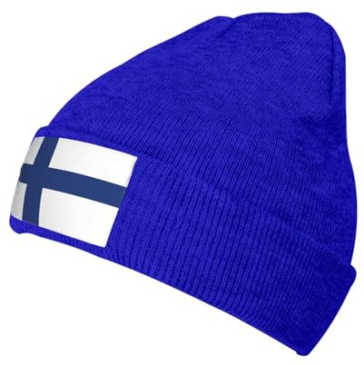 jingong Strickmütze mit finnischer Flagge, stilvolle warme Wintermütze für Herren und Damen, klassisch, lässig, für den täglichen Gebrauch, blau, Einheitsgröße
