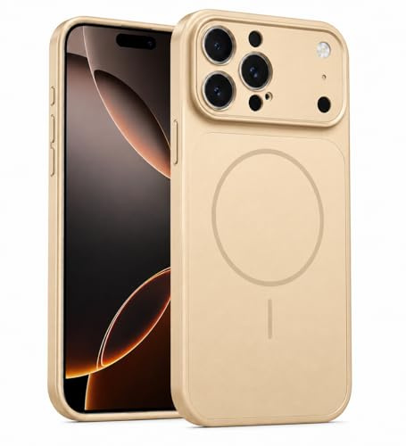 iroax Magnetic Case for iPhone 13 Pro Max, Shockproof Phone Bumper Cover, Solid Color Matte TPU Frame, Anti-Scratch Clear Back (Gold)
