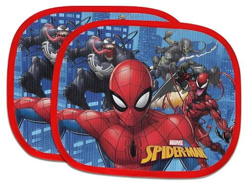 Kinder Auto Sonnenblende 2er Set 33x44 cm – Sonnenschutz für Seitenscheiben mit Motivwahl (Mickey, Spider-Man, Stitch) – Blend- & Sichtschutz für Baby/Kinder, Stil: Spiderman