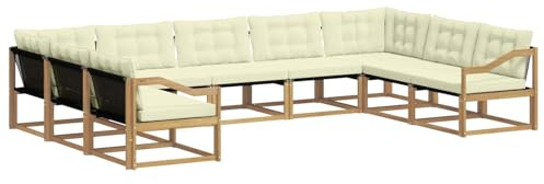 vidaXL Outdoor-Sofagarnitur mit Kissen 9 pcs Weiß und Creme, Garten Lounge, Moderne Outdoor-Couch, witterungsbeständiger Sitzbereich, bequem für die Terrasse