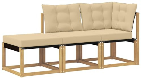 vidaXL Sectional Sofa Einheiten mit Kissen 3 Stück Weiß, Akazienholz Balkonmöbel, modernes, Robustes Lounge-Set für vielseitige Garten-Nutzung, wetterfest und schick