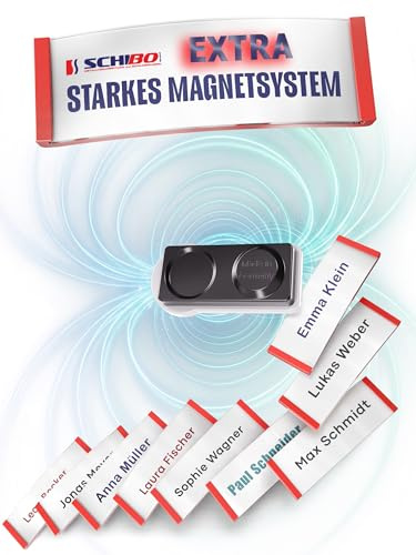 SchiBo® 10 Stück Polar® Namensschilder mit Magnet, Acrylscheibe, Druckbögen & Drucksoftware (Rot, Klein (68 x 22 mm), Extra Stark (Smag-Extra))