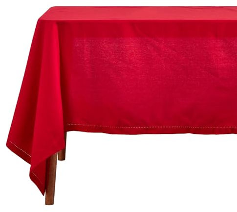 Homescapes Rote Tischdecke mit Hohlsaum aus 100% Baumwolle 137x228 cm, Tischtuch rechteckig, waschbar & pflegeleicht
