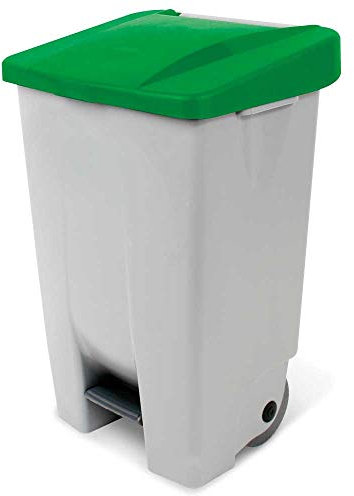 BRB Tretabfalleimer mit Rollen, Inhalt 80 Liter, HxBxT 740x490x420 mm, Korpus grau, Deckel grün