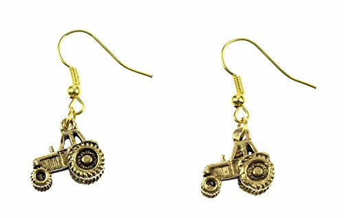 Miniblings Traktor Ohrringe Bauernhof Farm Bauer Trecker Feld golden - Handmade Modeschmuck I Ohrhänger Ohrschmuck vergoldet
