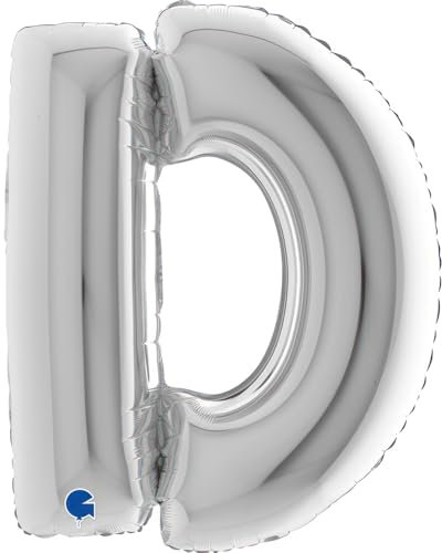 Grabo XXL Riesen Buchstabe Folienballon 102 cm (40) Farbauswahl – Perfekte Deko für Geburtstage, Jubiläen & Feiern – Happy Birthday - für Helium und Luft! Wiederverwendbar! (Silber, D)