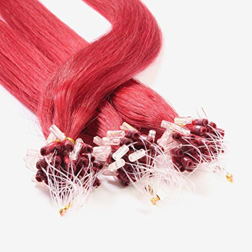 hair2heart Microring Extensions Echthaar glatt 0/44 Rot Intensiv - 25 Strähnen 0.5g 60cm, Echthaar Extensions für dauerhafte Haarverlängerung