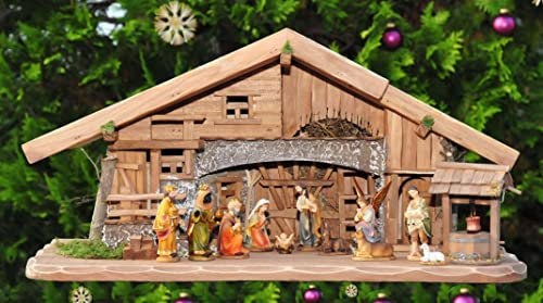 Große Weihnachtskrippe + Zubehör, XXL-80 cm MIT KRIPPENFIGUREN und Holzbrunnenset, K80-MF-BRK-1 mit Figuren und Zubehör, auf Wunsch* mit Krippen-Licht Beleuchtung,
