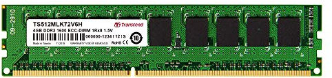Transcend TS512MLK72V6H - Memoria RAM de 4 GB (240 Pin DIMM, DDR3 SDRAM, 1600 MHz, ECC)