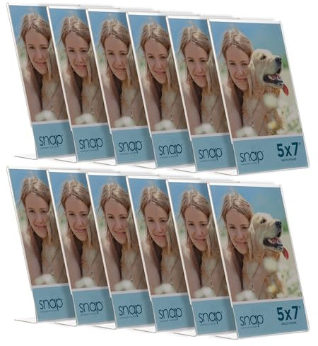 Snap Lot de 12 cadres photo autoportants en acrylique transparent 12,7 x 17,8 cm – Parfait pour présenter des souvenirs avec style – Design polyvalent et durable pour la décoration de la maison ou du