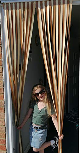 Holland Plastics Original Brand Robust Window Screen, Fly Protection, Strip Screen, Door Panel, Old Gold and Cream (100 cm Wide), Complete with Self-Adhesive Hooks for UPVC Plastic Frames