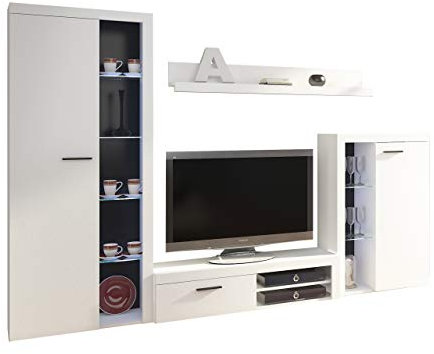 Mirjan24 Wohnwand Rango, Design Wohnzimmer Set, Modernes Anbauwand, Schrankwand, Vitrine, TV Lowboard, Mediawand, (ohne Beleuchtung, Weiß)