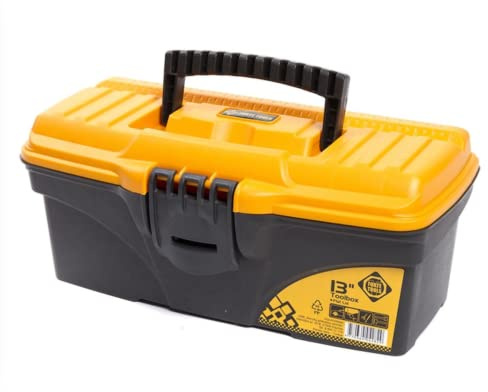 FORTE Tools Toolbox in 16,5x13,6x32 cm, Werkzeugkoffer, Koffer mit Metall-Laschen und internen Organizer, herausnehmbar, abschließbar (000051144545)