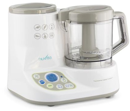 Nuvita 1966 Pappasana Vapor Combo 2 Mini Robot de Cocina para Bebé– Procesador de Alimentos 6-en-1 Pica, Licua, Descongela - Calentador de Biberón - Esterilizador – Pantalla Digital - Diseño Italiano