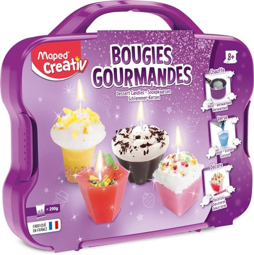 Maped Creativ – Set mit Gourmet-Kerzen, kreative Hobbys für Kinder ab 8 Jahren – Manuelle Aktivität, Wachskerzen, Desserts, Cupcake, Kuchen und Gebäck, mehrfarbig, 18 Einheiten
