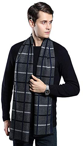 LONTG Schal Herren Kunstwolle Schal Hersbt Winter Halstuch Karierter Longschal Weicher Winterschal Outdoor Freizeit Halswärmer Kuschelige Herrenschal Männer Noos Schal Lang Scarf mit Bambus Brosche