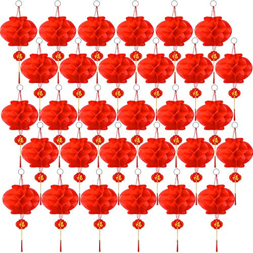 Pangda 30 Stück rote Papierlaternen zum Aufhängen, chinesische Laterne, chinesische Neujahrsdekoration für Frühling, Festival, hängende Verzierungen 9.4 inch rot