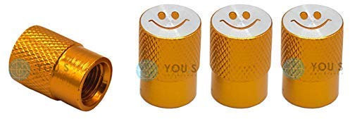 YOU.S Alu Smiley Ventilkappen Gold mit Dichtung Ventil Kappen Abdeckung für Auto PKW LKW (4 Stück)