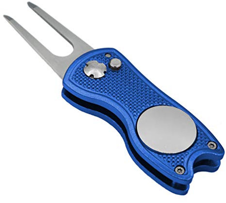 Golf Divot Repair Tool with Pop-up Button & Magnetic Ball Marker Pitch Mark, Lightweight, Portable, Mini Divot Repair Tool, Best Choice for Professional Golfers (Blue(104))