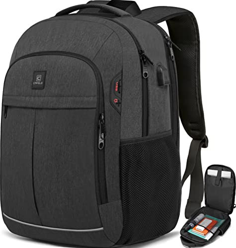 Laptop-Rucksack, Schulrucksack, große TSA 17.3 Zoll Reise Carry auf Rucksack, College Student Bookbag mit USB-Anschluss, Teenager wasserdichte Computer Rucksack Geschenk für Männer Frauen, Grau