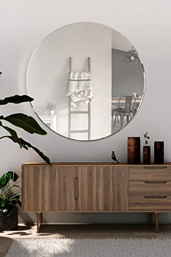 MirrorOutlet YC094 All Glass Bevelled Classic Design Round Mirror 100 x 100CM 3ft3 x 3ft3, Frameless