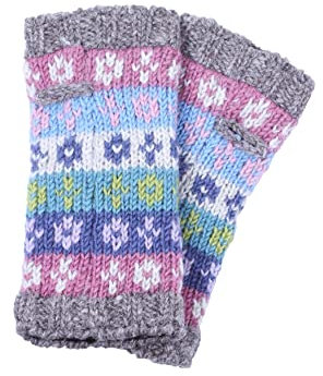 Scaldamani in lana da donna foderato in pile a maglia a righe Fairisle colori pastello taglia unica fatto a mano extra caldo Pachamama commercio equo e solidale, Fresco, Etichettalia unica